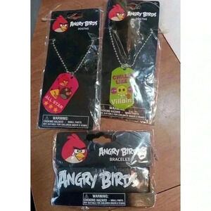 Angry Birds 3-Piece Collectible 2-Dog Tags(2012) Black Angry Birds Bracelet 2011